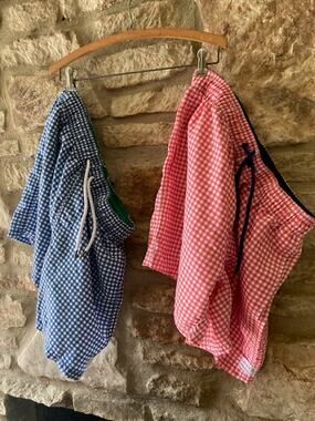 ORTC 2-Piece Short Set - Red & Blue Checkered Swim Shorts - Size L/34